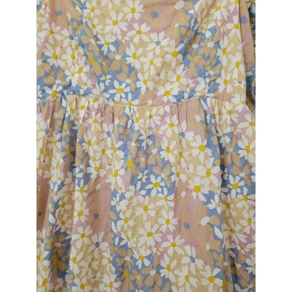 STORIA Floral Puff Sleeve Midi Dress With Back Tie & Tiered Skirt Women's Sz M - Picture 3 of 8